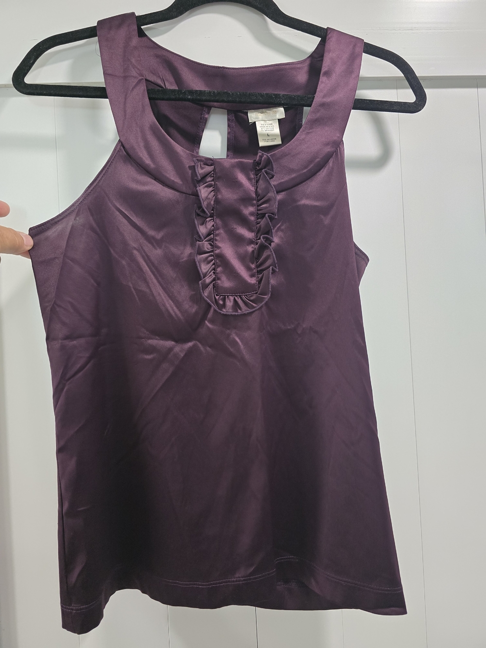 Matty M Plum Ruffle-Front Satin Sleeveless Tank